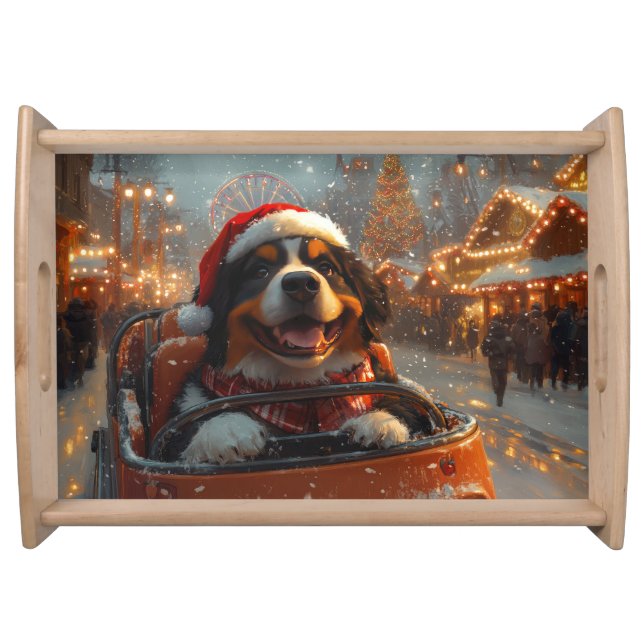 Bernese Mountain Dog Roller Coaster Christmas  Serving Tray (Front)