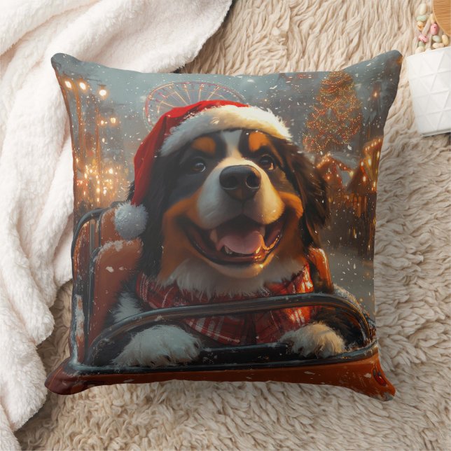 Bernese Mountain Dog Roller Coaster Christmas  Throw Pillow (Blanket)