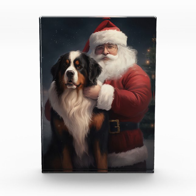 Bernese Mountain Dog Santa Claus Festive Christmas Acrylic Award (Front)