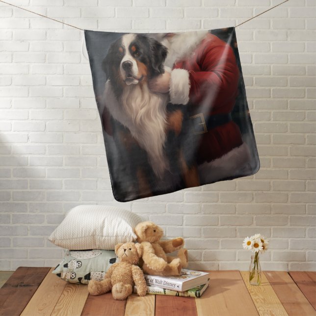 Bernese Mountain Dog Santa Claus Festive Christmas Baby Blanket (In Situ)