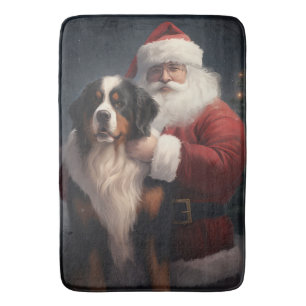 Bernese Mountain Dog Santa Claus Festive Christmas Bath Mat