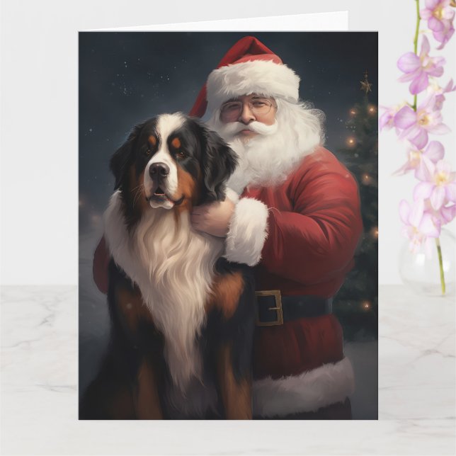 Bernese Mountain Dog Santa Claus Festive Christmas Card (Orchid)