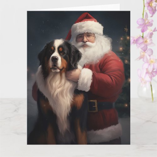 Bernese Mountain Dog Santa Claus Festive Christmas Card