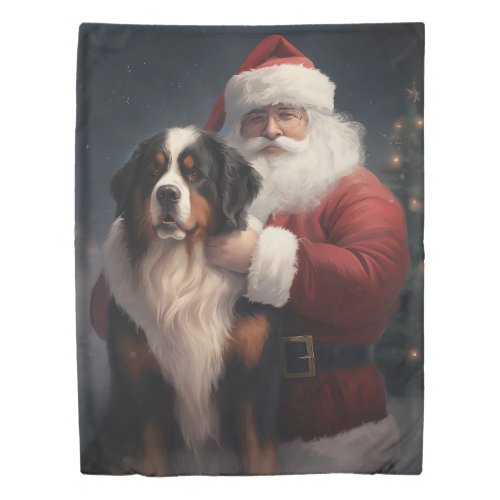 Bernese Mountain Dog Santa Claus Festive Christmas Duvet Cover