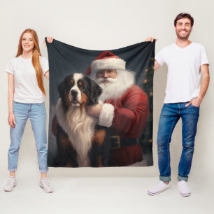 Bernese Mountain Dog Santa Claus Festive Christmas Fleece Blanket