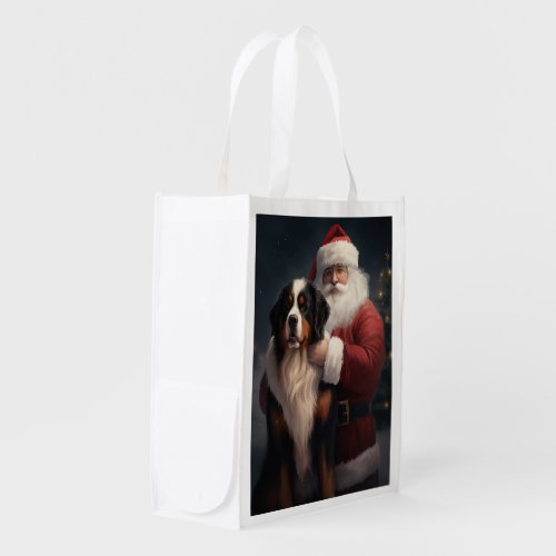 Bernese Mountain Dog Santa Claus Festive Christmas Grocery Bag