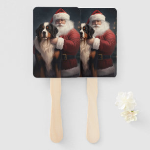 Bernese Mountain Dog Santa Claus Festive Christmas Hand Fan