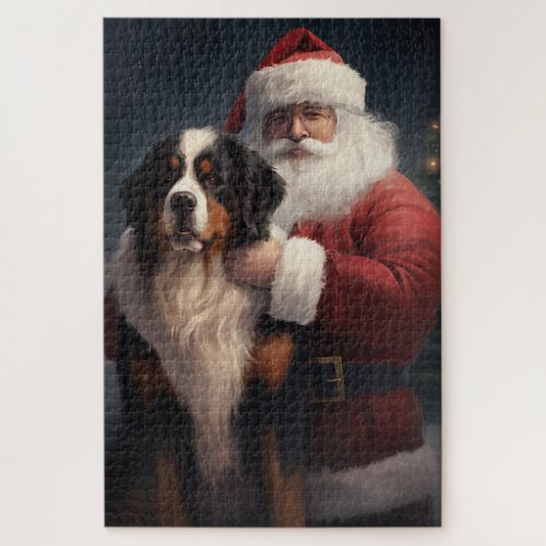 Bernese Mountain Dog Santa Claus Festive Christmas Jigsaw Puzzle