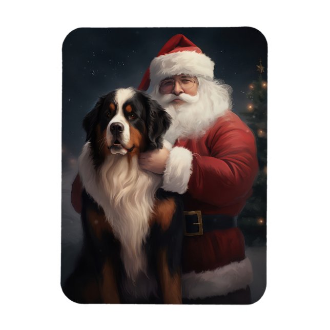 Bernese Mountain Dog Santa Claus Festive Christmas Magnet (Vertical)