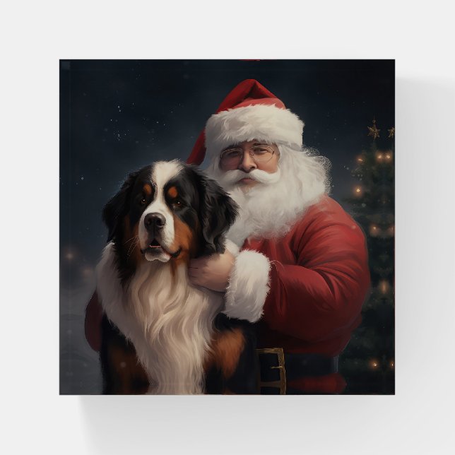Bernese Mountain Dog Santa Claus Festive Christmas Paperweight (Front)