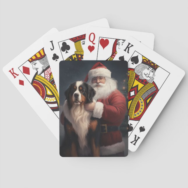 Bernese Mountain Dog Santa Claus Festive Christmas Poker Cards (Back)