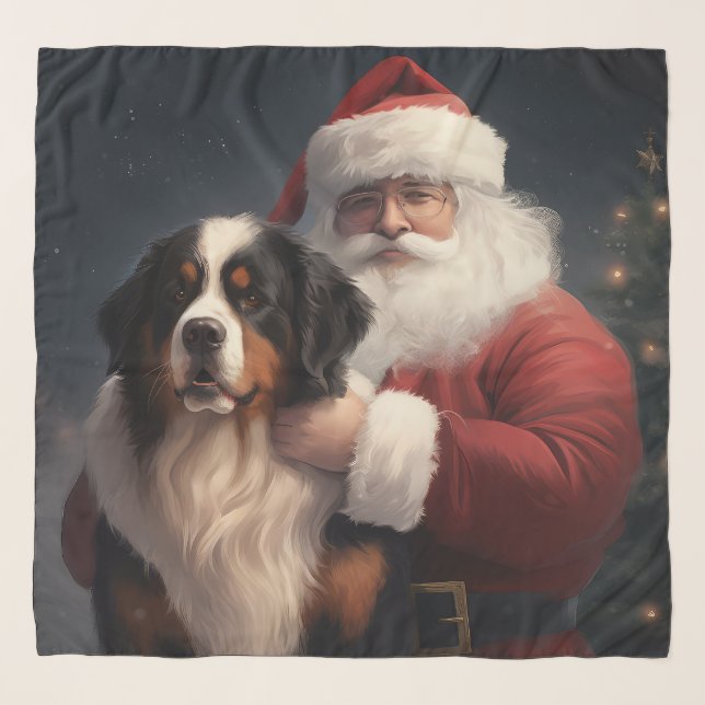 Bernese Mountain Dog Santa Claus Festive Christmas Scarf (Front)
