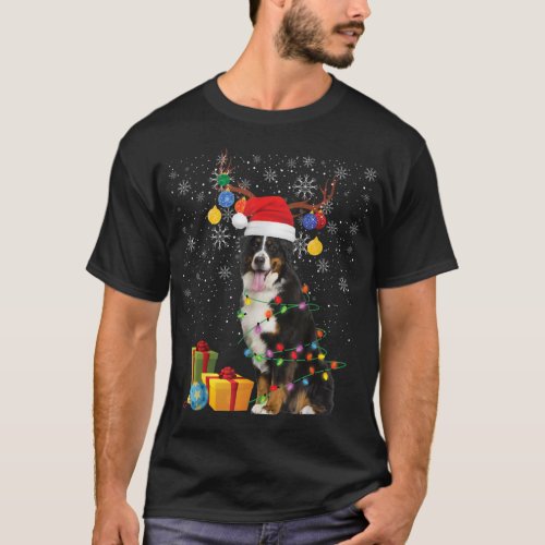 Bernese Mountain Dog Santa Hat Reindeer Christmas  T_Shirt