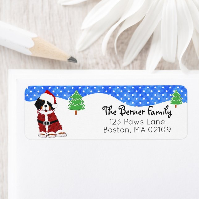 Bernese Mountain Dog Santa Paws Holiday Label (Insitu)