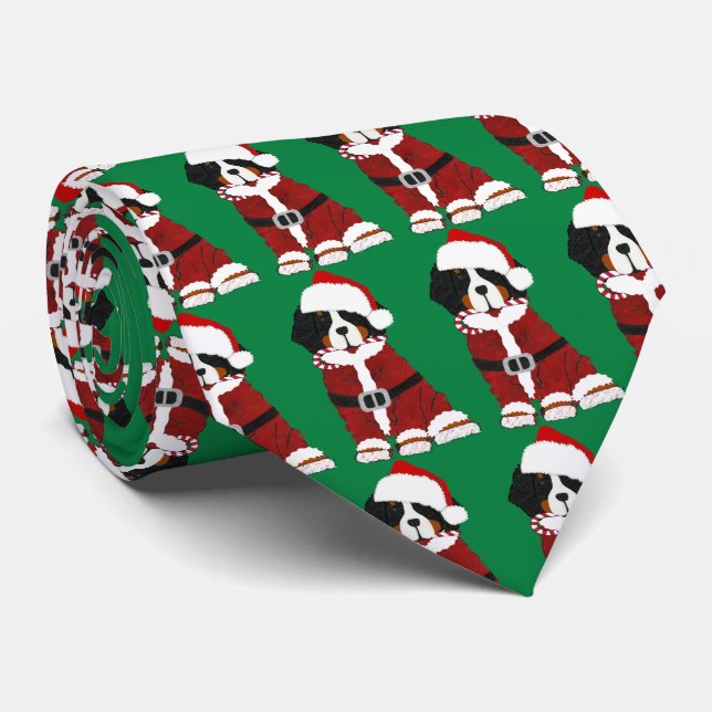 Bernese Mountain Dog Santa Paws Neck Tie (Rolled)