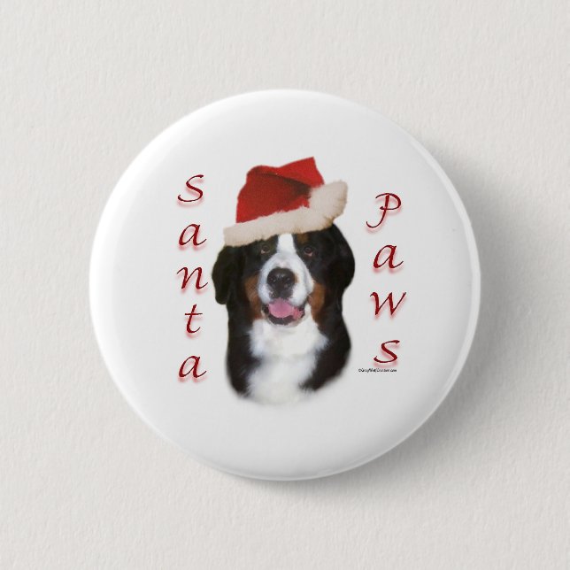 Bernese Mountain Dog Santa Paws Pinback Button (Front)