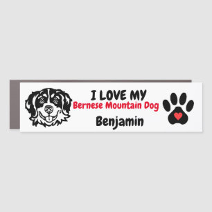 Bernese Mountain Dog Silhouette Heart Pawprint Car Magnet