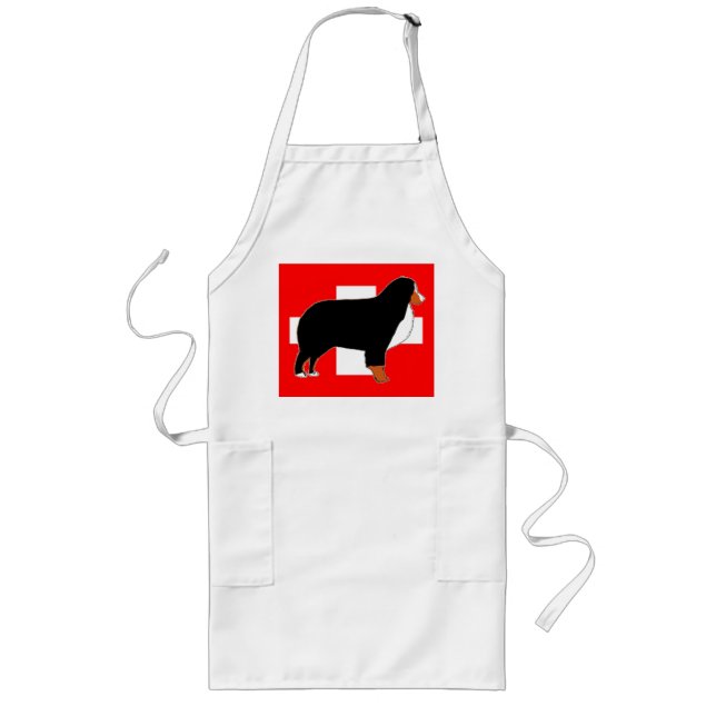 bernese mountain dog silhouette on flag rust long apron (Front)