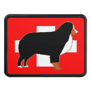 bernese mountain dog silhouette on flag rust tow hitch cover