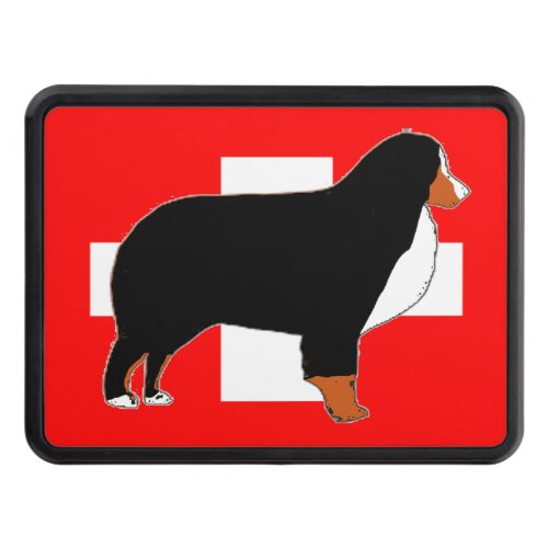 bernese mountain dog silhouette on flag rust tow hitch cover
