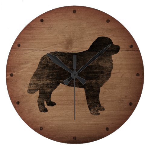 Bernese Mountain Dog Silhouette Rustic Style Large Clock