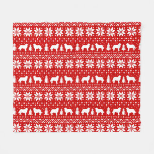 Bernese Mountain Dog Silhouettes Christmas Pattern Fleece Blanket