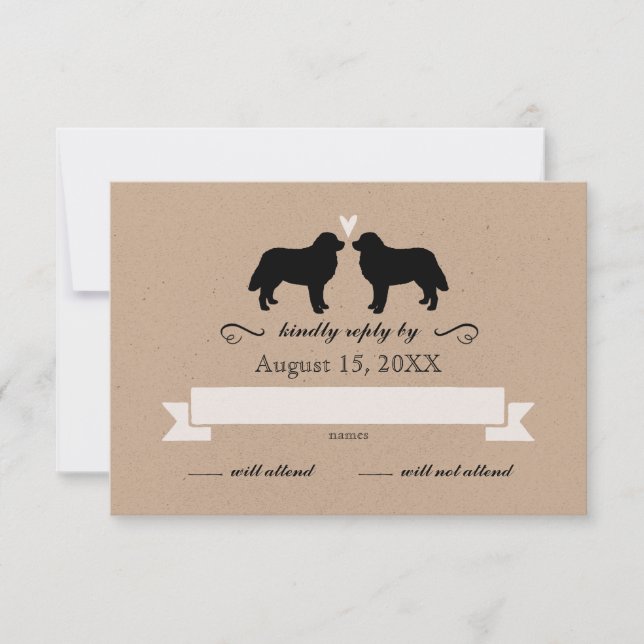 Bernese Mountain Dog Silhouettes Wedding RSVP (Front)