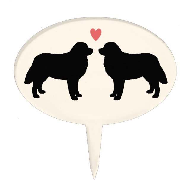 Bernese Mountain Dog Silhouettes with Heart Cake Topper (Front)