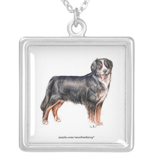Bernese Mountain Dog Silver Plated Necklace (Front)