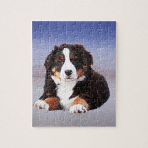 Bernese Mountain Dog Sitting on Beach Jigsaw Puzzle