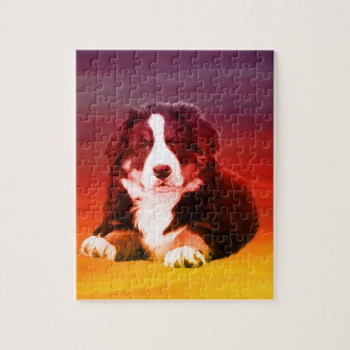 Bernese Mountain Dog Sitting on Beach Jigsaw Puzzle