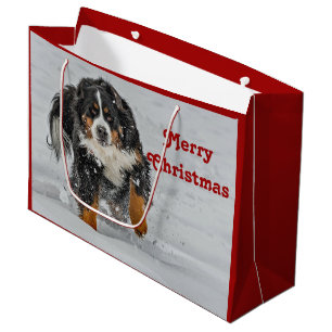 Bernese Mountain Dog Snow Photo Christmas Large Gift Bag