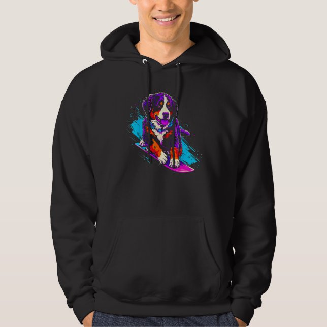 Bernese Mountain Dog Snowboarding Hoodie (Front)
