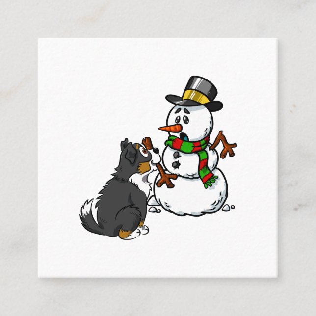 Bernese Mountain Dog Snowman Christmas Square Business Card (Front)