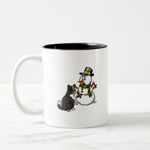 Bernese Mountain Dog Snowman Christmas Two_Tone Coffee Mug