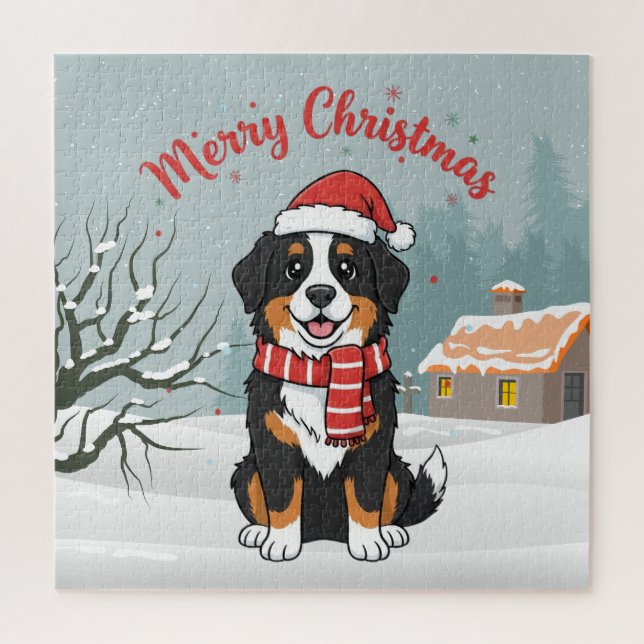 Bernese Mountain Dog Snowy Christmas Doodle Jigsaw Puzzle (Vertical)