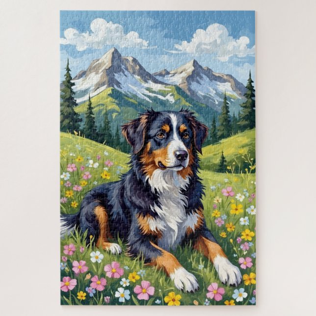 Bernese Mountain Dog Spring Alpine Meadow Jigsaw Puzzle (Vertical)