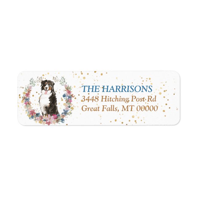 Bernese Mountain Dog Spring Flowers Wreath Label (Front)