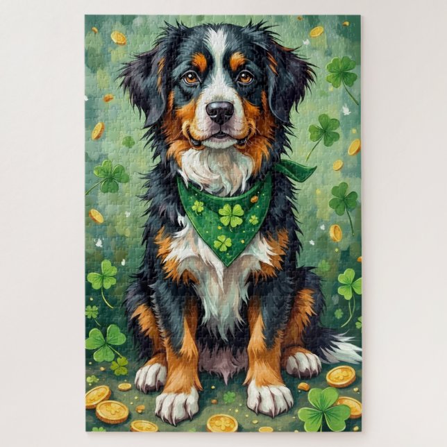 Bernese Mountain Dog St Patrick’s Day Lucky Dog Jigsaw Puzzle (Vertical)