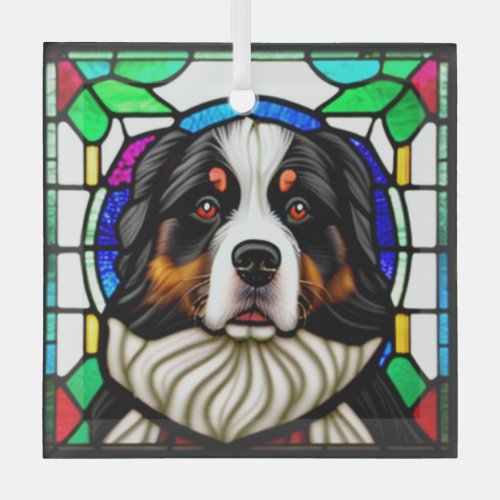 Bernese Mountain Dog Stained Glass  Glass Ornament