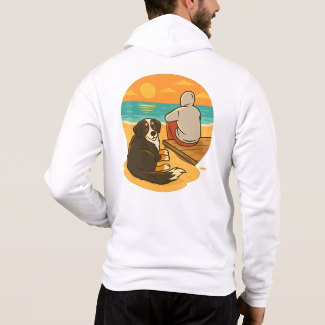 Bernese Mountain Dog Sunset Beach Companion Hoodie (Back)