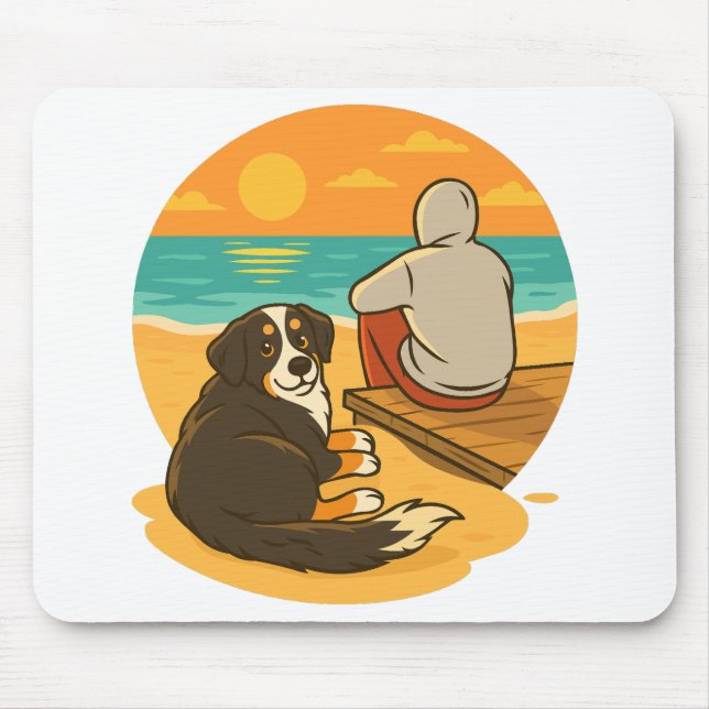 Bernese Mountain Dog Sunset Beach Companion Mouse Pad (Front)