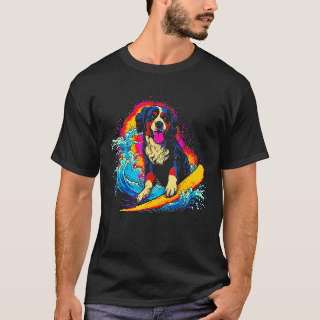 Bernese Mountain Dog Surfer T-Shirt (Front)
