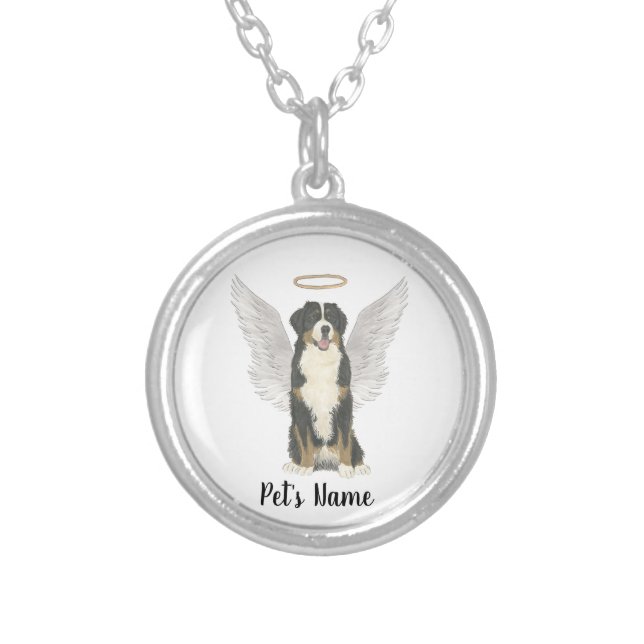 Bernese Mountain Dog Sympathy Memorial Silver Plated Necklace (Front)