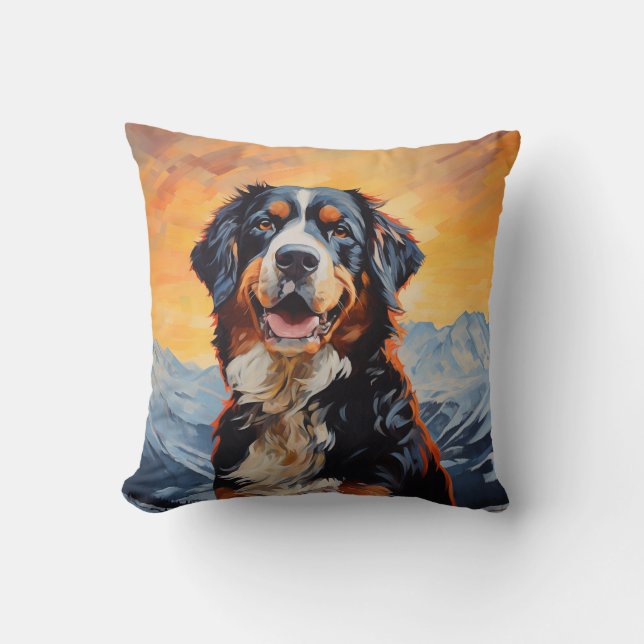 Bernese Mountain Dog Throw Pillow (Front)