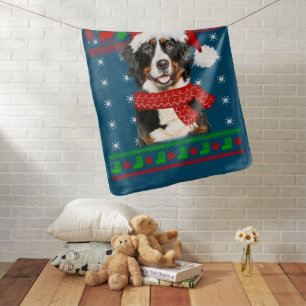 Bernese Mountain Dog Ugly Sweater Christmas Puppy Baby Blanket