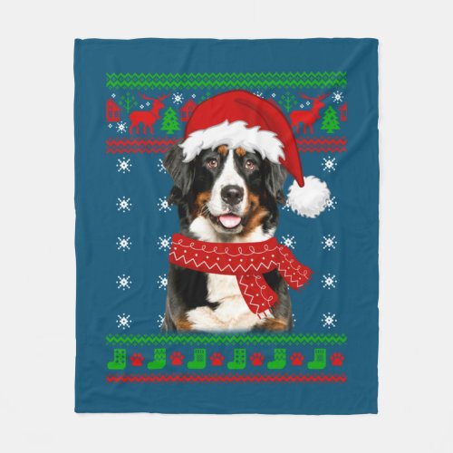 Bernese Mountain Dog Ugly Sweater Christmas Puppy Fleece Blanket