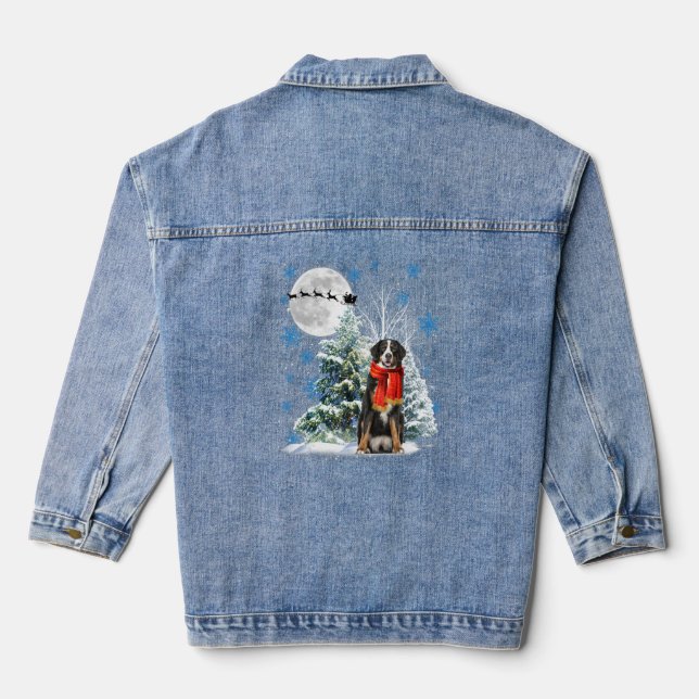 Bernese Mountain Dog Under Moonlight Snow Christma Denim Jacket (Back)