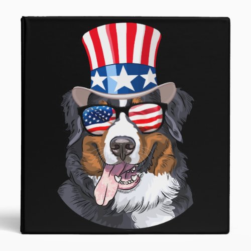 Bernese Mountain Dog USA Flag Hat 4th of July 3 Ring Binder