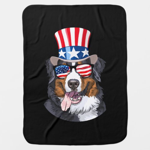 Bernese Mountain Dog USA Flag Hat 4th of July Baby Blanket